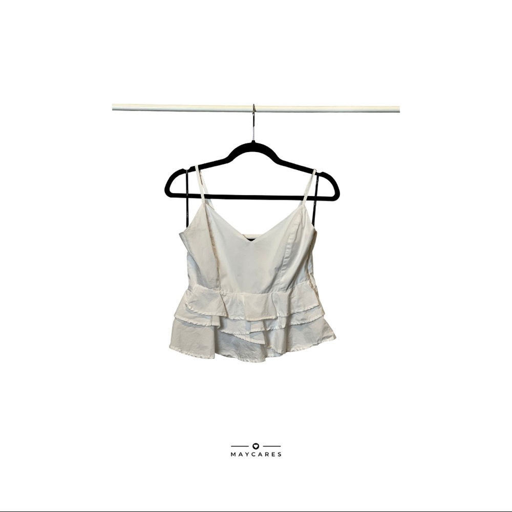 SPAGHETTI STRAP WHITE SHRIT WITH RUFFLES